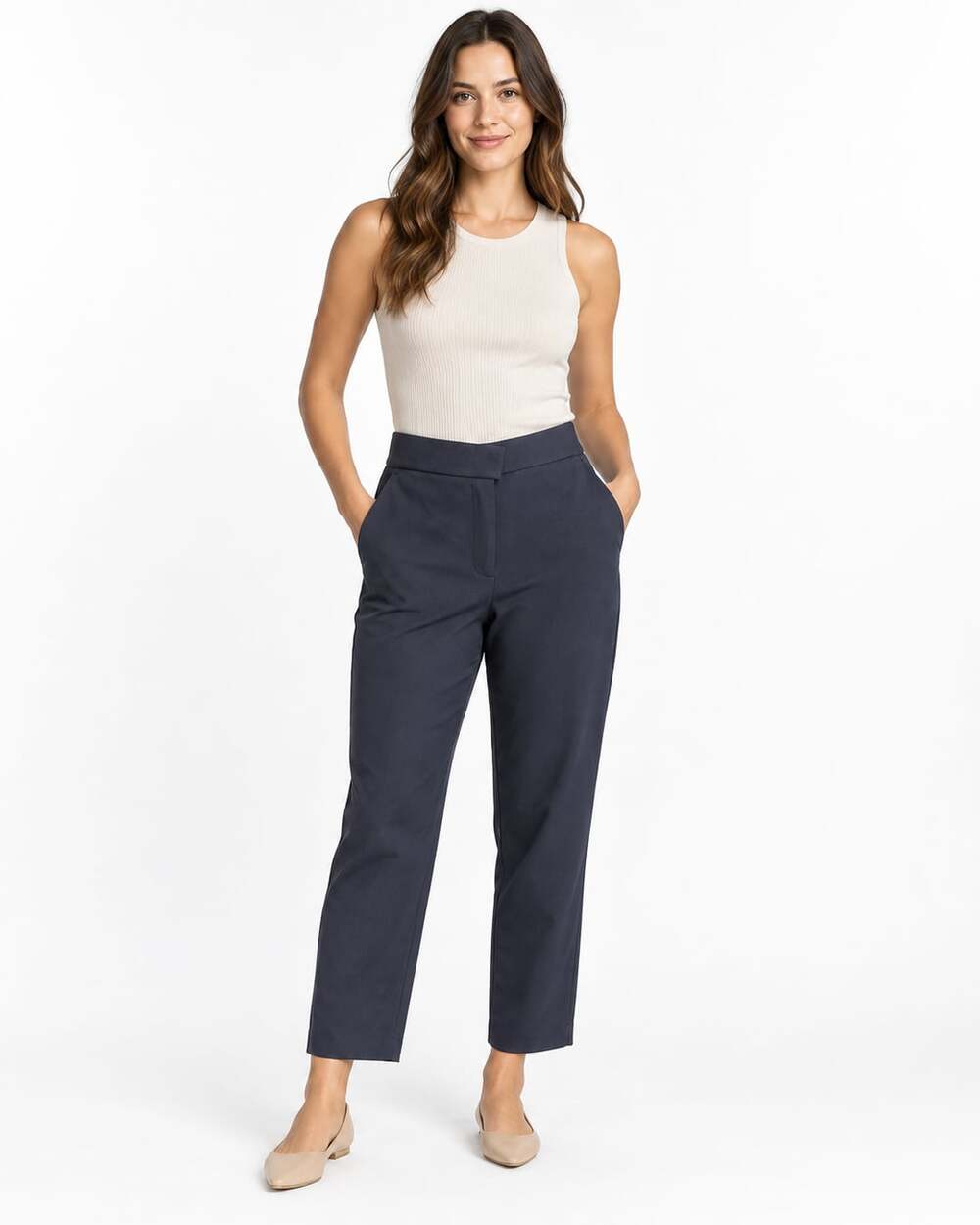 Quince Ponte Ankle Pants Size 10 Navy Blue Pull On Stretch Work Slacks